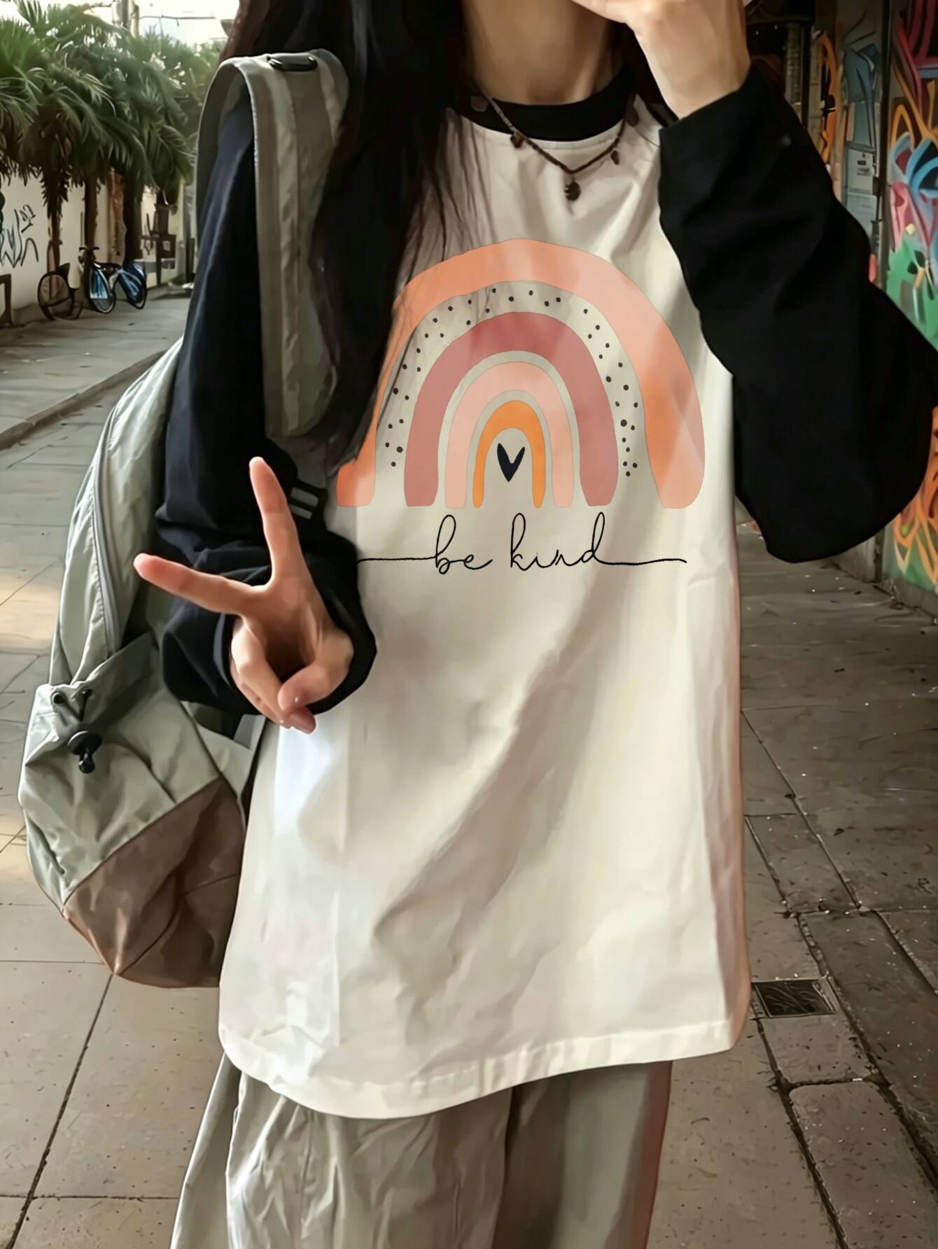 harajuku vintage Casual Rainbo - Tee Graphic Print review and price