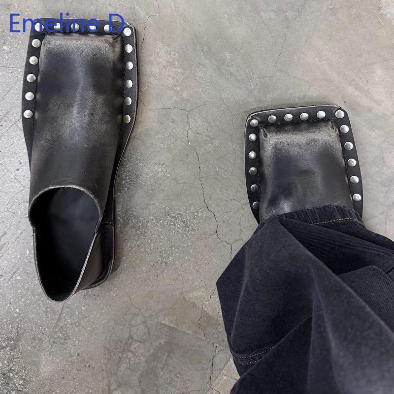 Unisex Square Toe Mule Slides  - Flip Flop Leather Men review and price